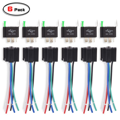 6 Pack 12V Fuse Relay Switch Harness Set 5 Pin SPST Automotive Electrical Relays