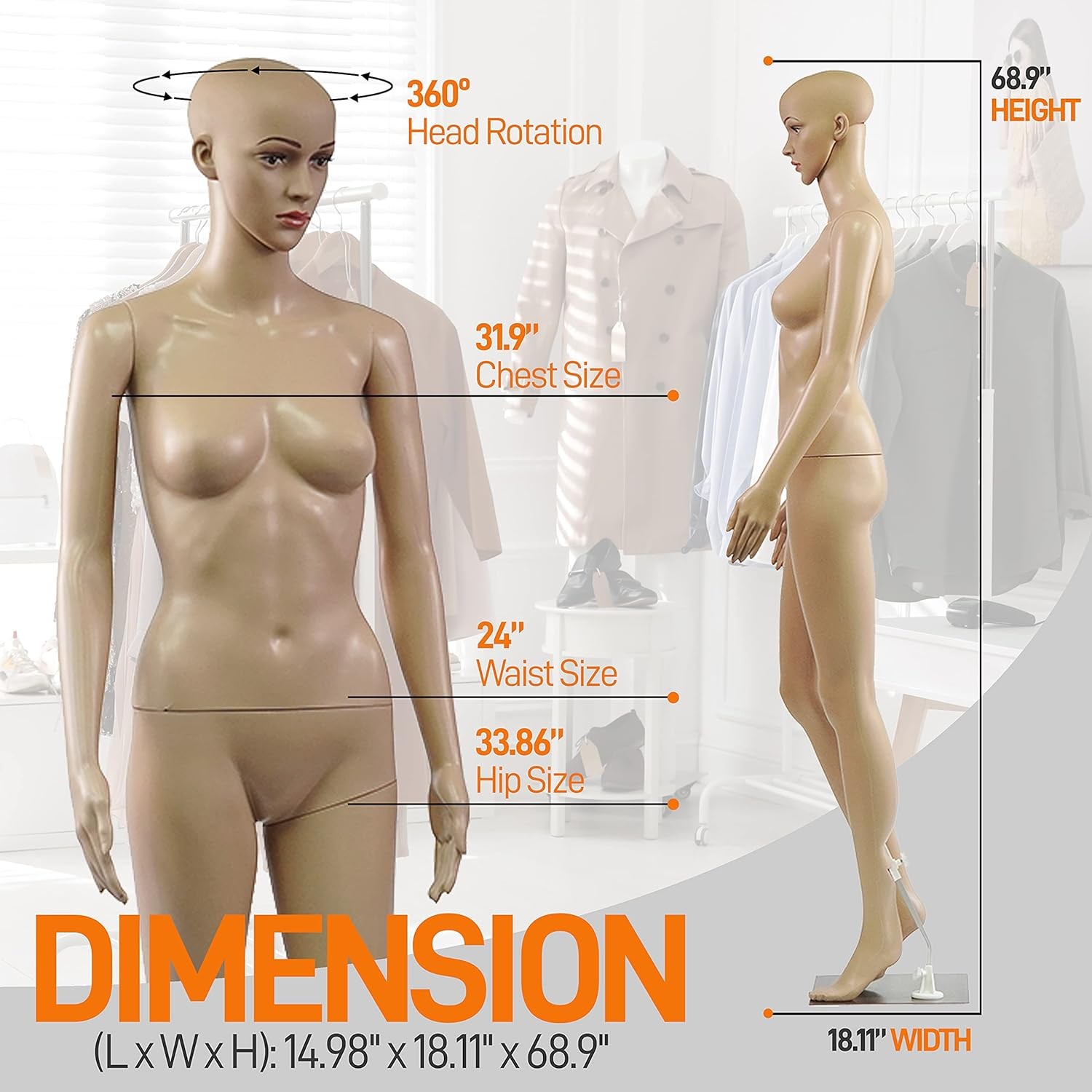 SereneLife Adjustable Female Mannequin Full Body Body-68.9″ Detachable Woman Dre