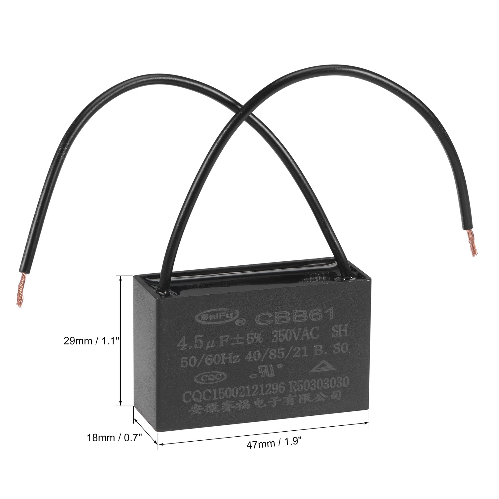 3pack Ceiling Fan Capacitor CBB61 4.5uF 350V AC 2 Wires Metallized Polypropylene