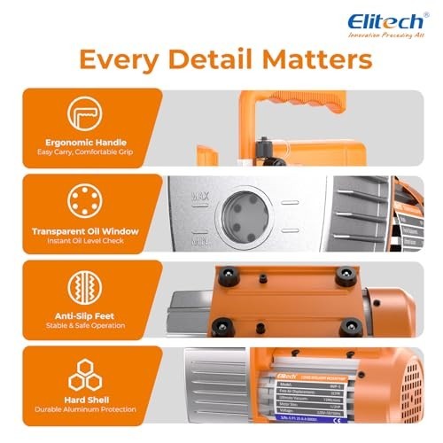 HVAC Vacuum Pump 3 CFM Single Stage Rotary Vane 1/4 HP 2 Pa Ultimate Vacuum for