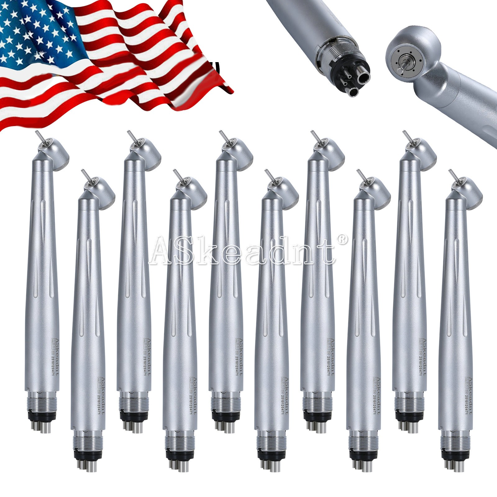 Askeadnt Dental Surgical High Speed Handpiece 45 Degree 4 Hole 3 Water Spray