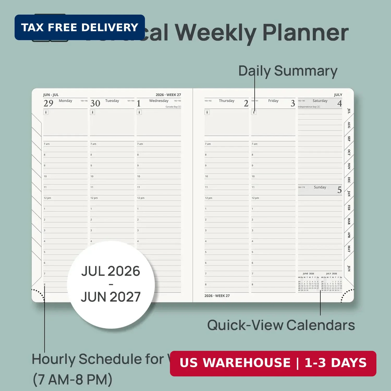 POPRUN Planner 2026-2027, 6.5″ x 8.5″, Academic Daily Weekly and Monthly | Calen