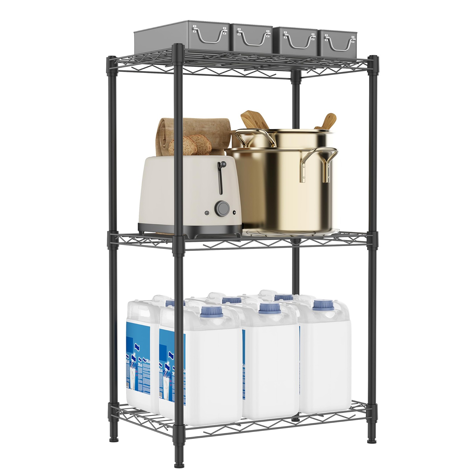 M MZG 3 Tiers Shelf Metal Storage 3 Tiers, 11.8″D x 17.7″W x 28.8″H, Black