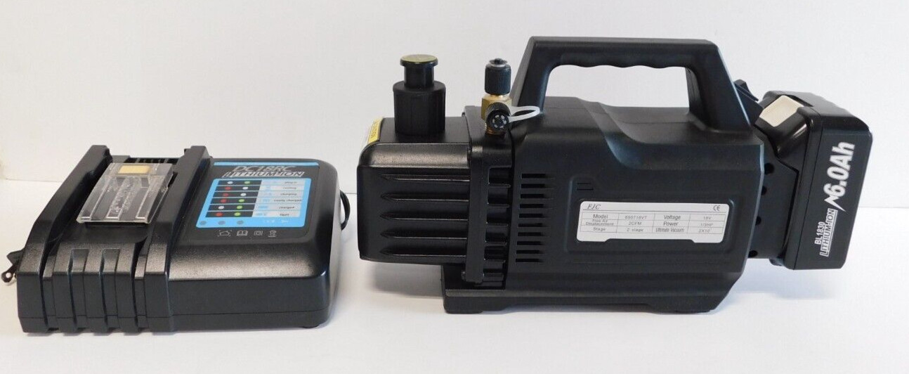 FJC 690718VT 2-Stage CORDLESS 2.0 CFM Vacuum Pump With 6.0 Amp Battery & Charger