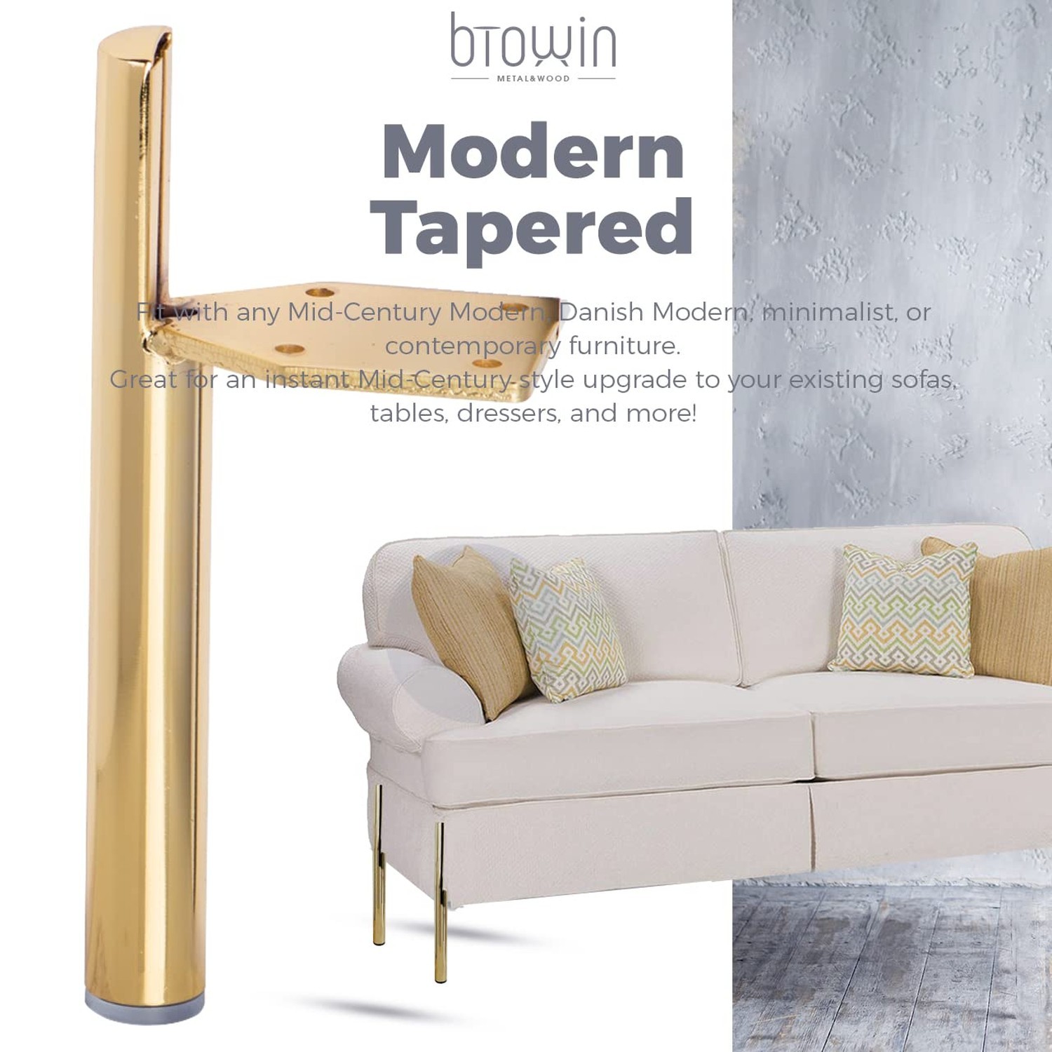 6 inch Metal Furniture Legs, Btowin 4Pcs Modern Tapered Side-Mounted DIY Furn…