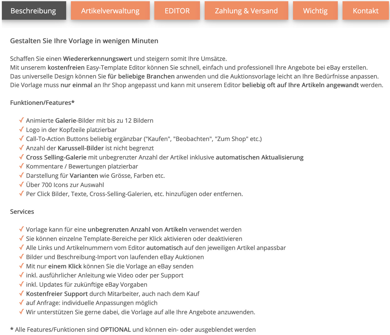 Ebayvorlage 2023 Design Template Responsive SEO Business Coral free Editor