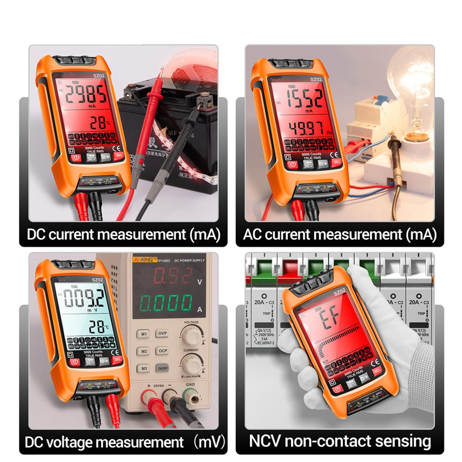 Digital Multimeter 9999 Counts DC/AC Voltage Current Resistance Tester True RMS;