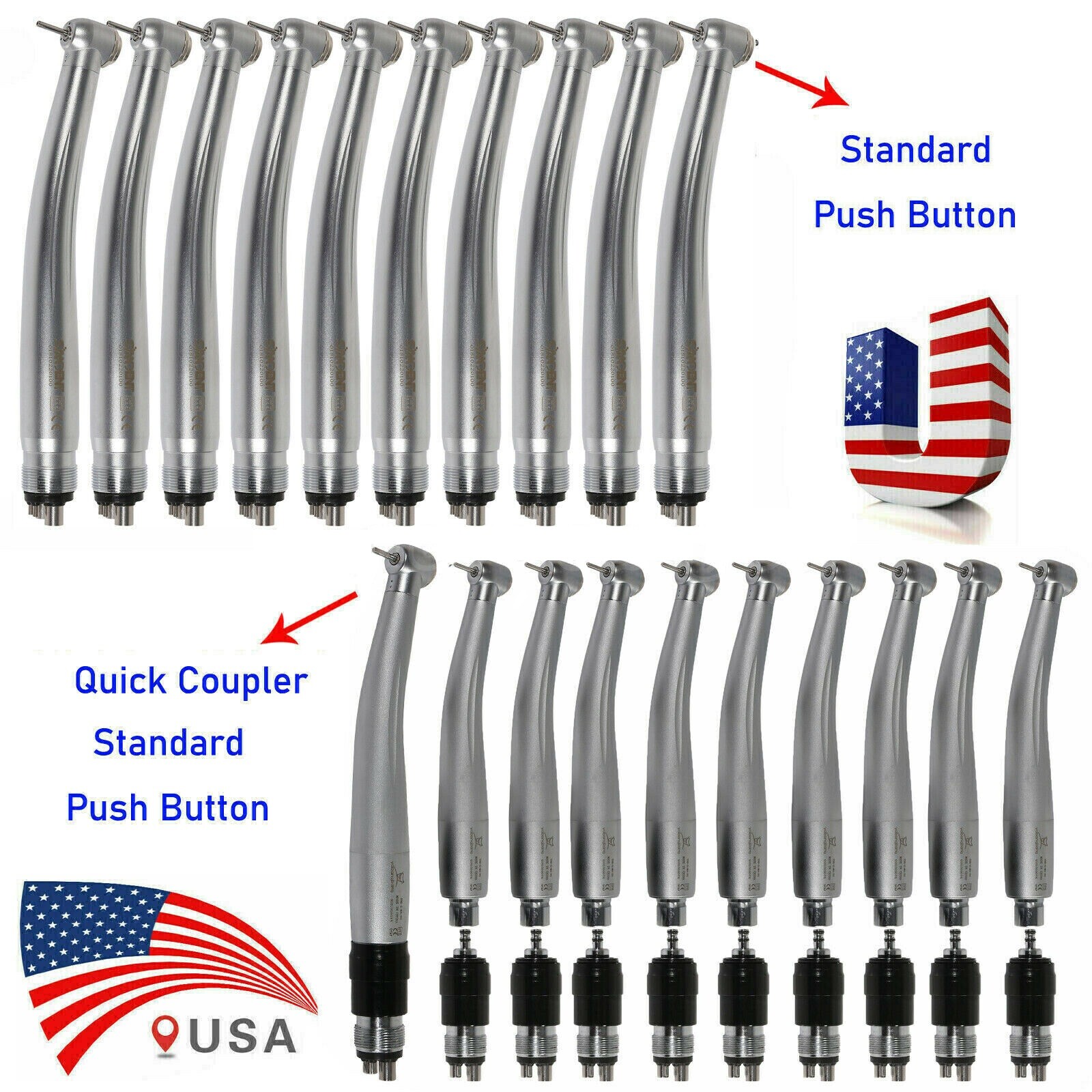 1-10 Packs Dental High Speed Push Turbine Handpiece 4Hole /Quick Coupler fit NSK