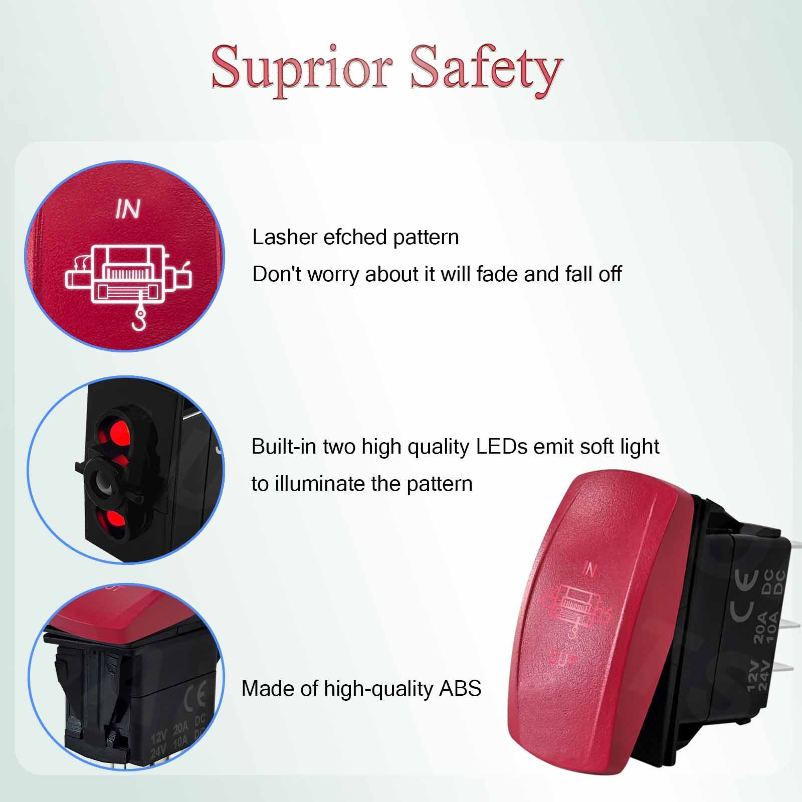 12V 24V Waterproof Marine Boat Horn Led Light Bar Start In Out Red Rocker Switch