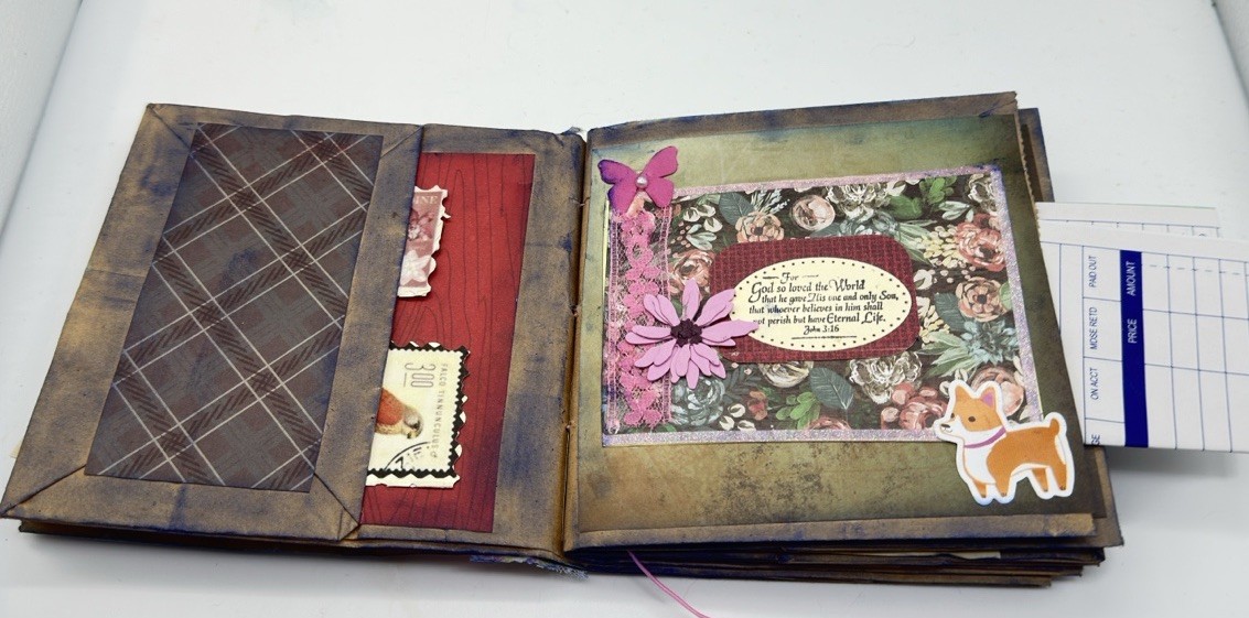 Hand Made Junk Journal 6×5 Inches Puppies Themed. Medium Is Brown Paper Bags