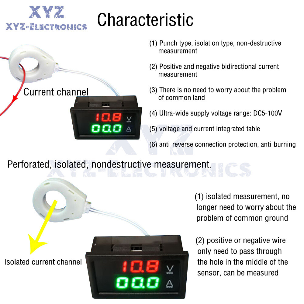 DC0-300V 50/100/200/400A Digital Current Voltage Meter Hall Ammeter Voltmeter
