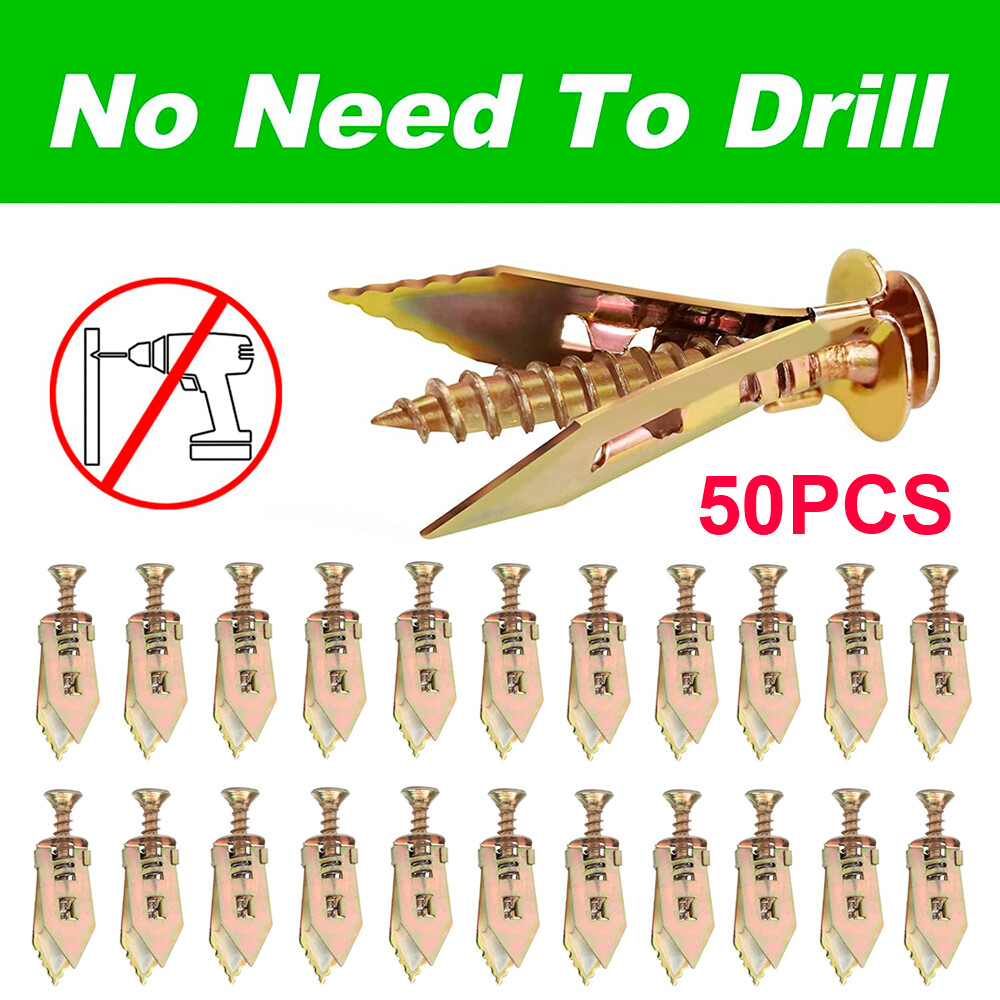 50x Drywall Self Drilling Anchors Screws Wall Anchor Expansion Hooks Heavy Duty