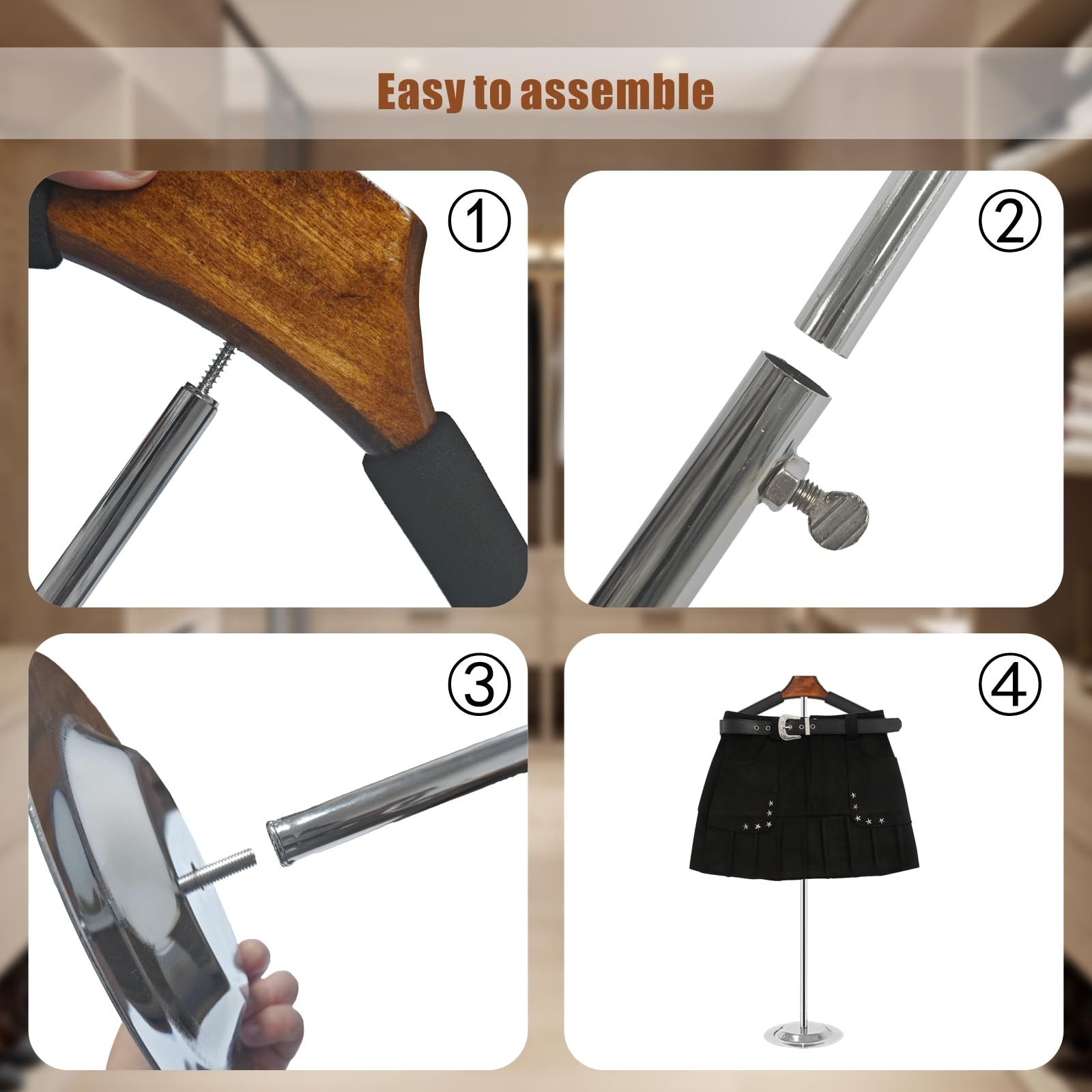 Eunika 2 Pack Adjustable T Shirt Display Flexible 16-31 inches, Brown
