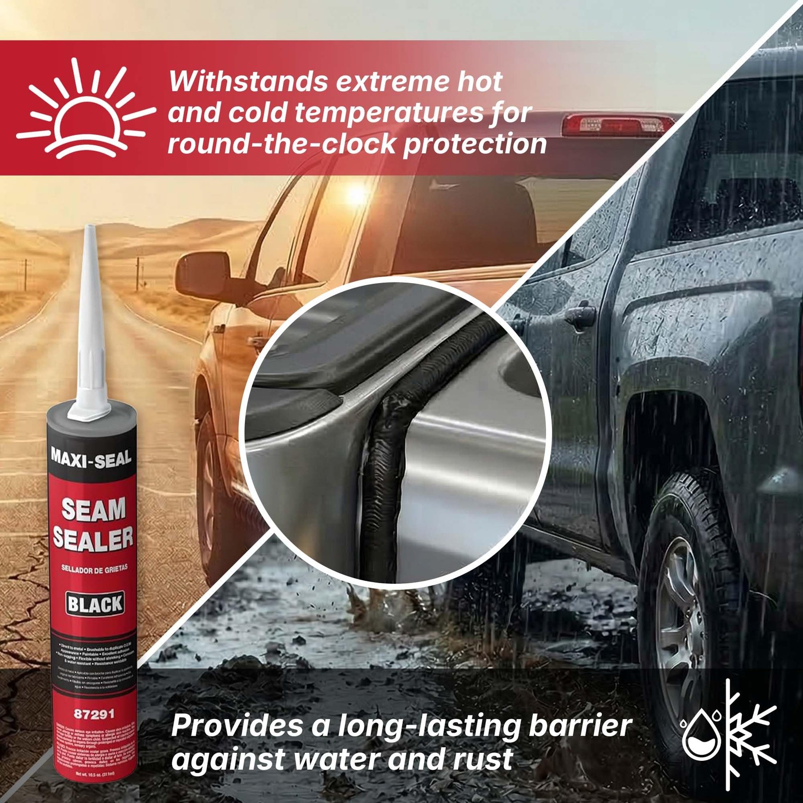 LAUCO Maxi -Seal Polyurethane Seam Sealer Automotive – Black, 10.5oz Tube