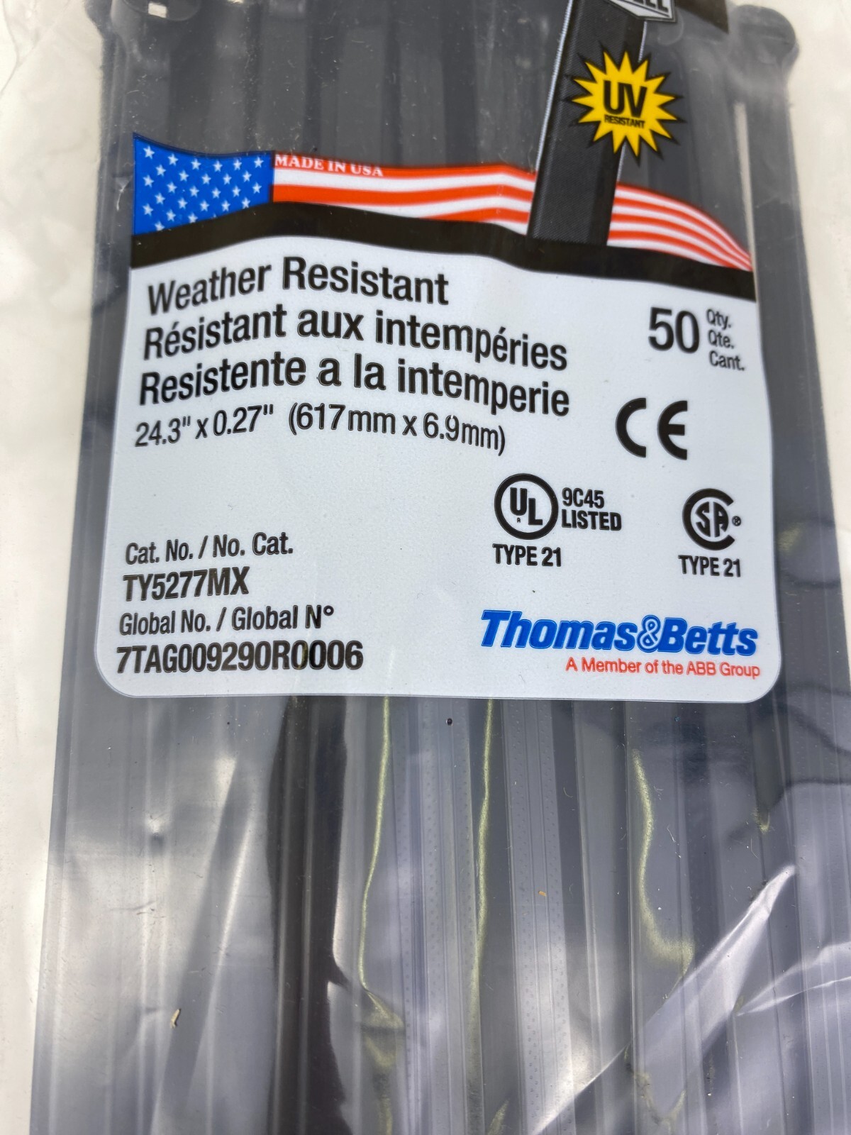 T&B TY5277MX 24.3″ OAL, 120 LB Tensile, Black Outdoor, 50/bag