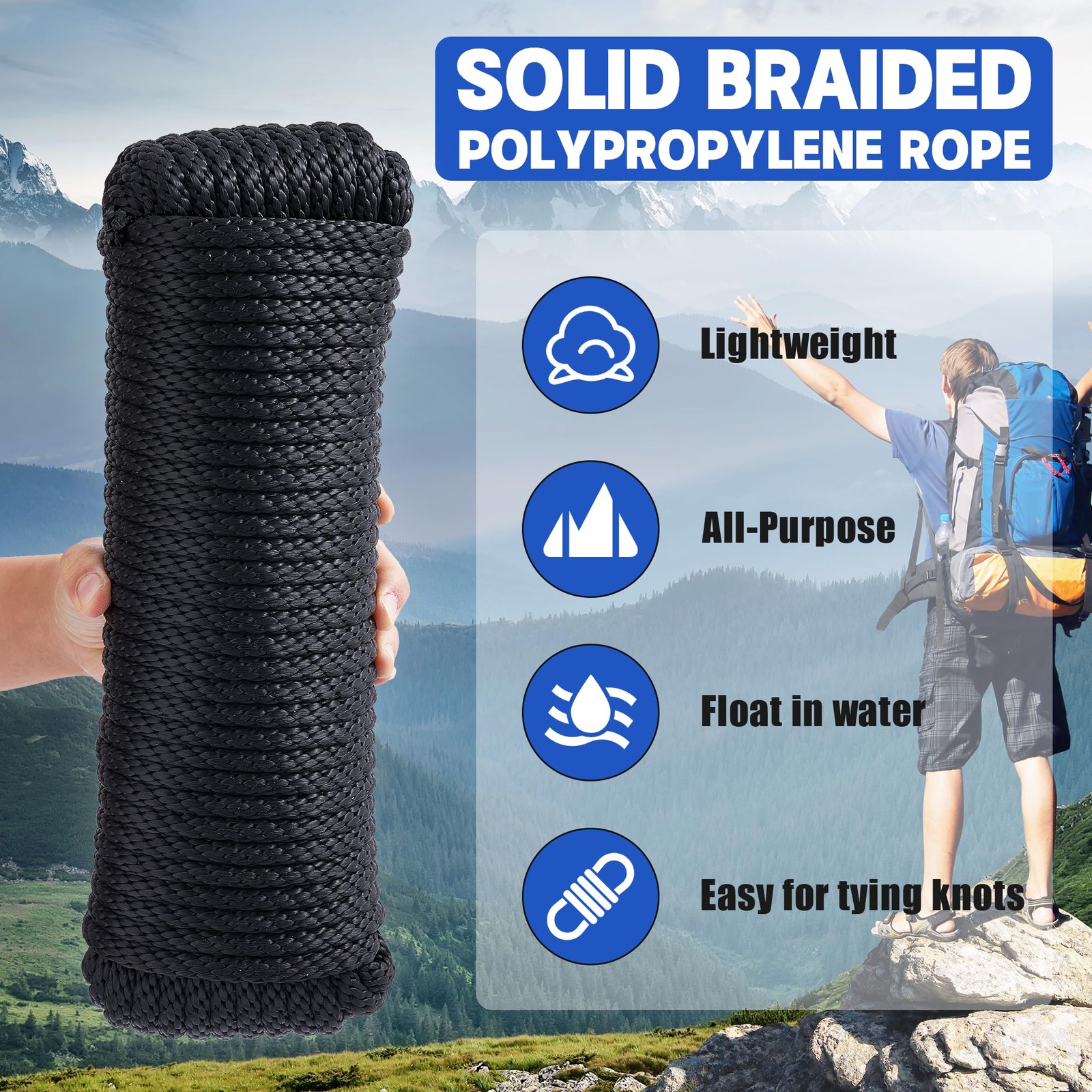 SDLTHR 3/8 Inch 100 ft Solid Braided 3/8″ x 100 (30.5m), Black