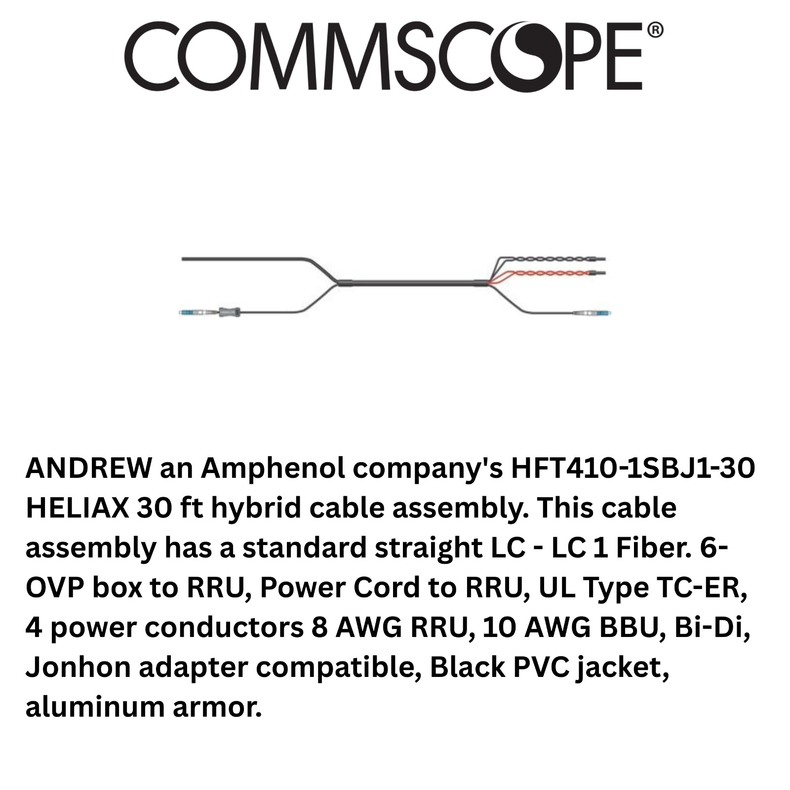 CommScope HFT410-1SBJ1-30 Hybrid Cable Assembly 30′