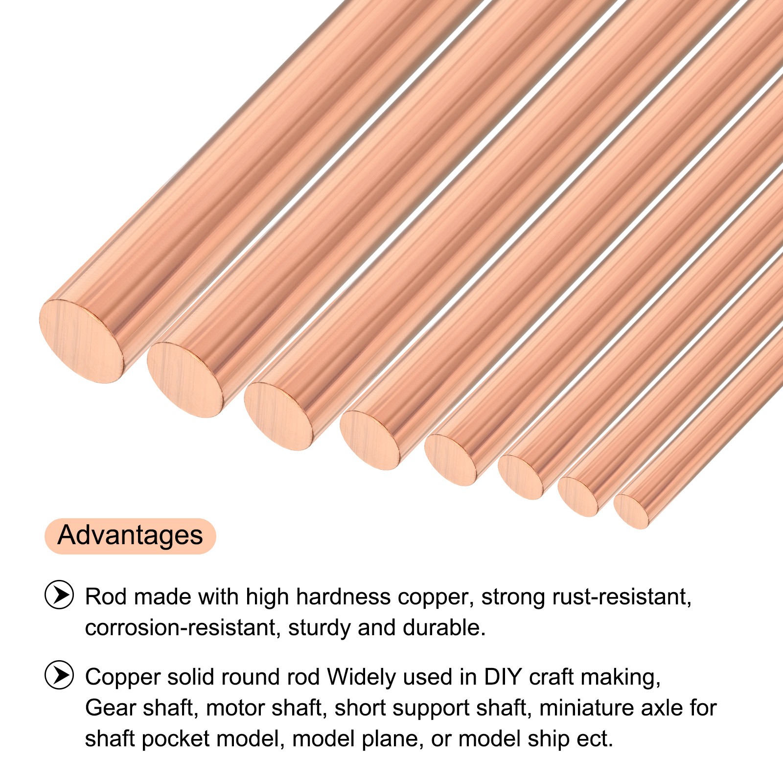 5 Pack Pure Copper Round Rod 1.2mm/0.05″ Dia 9.84″ Length Solid Copper Rod