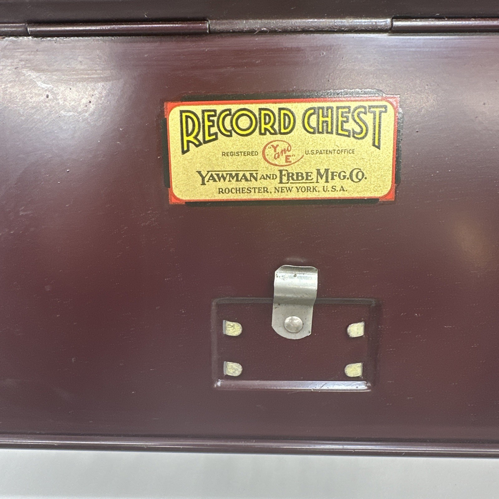 Vintage Yawman & Erbe Record Chest Metal File Storage Box Dark Mahogany Brown