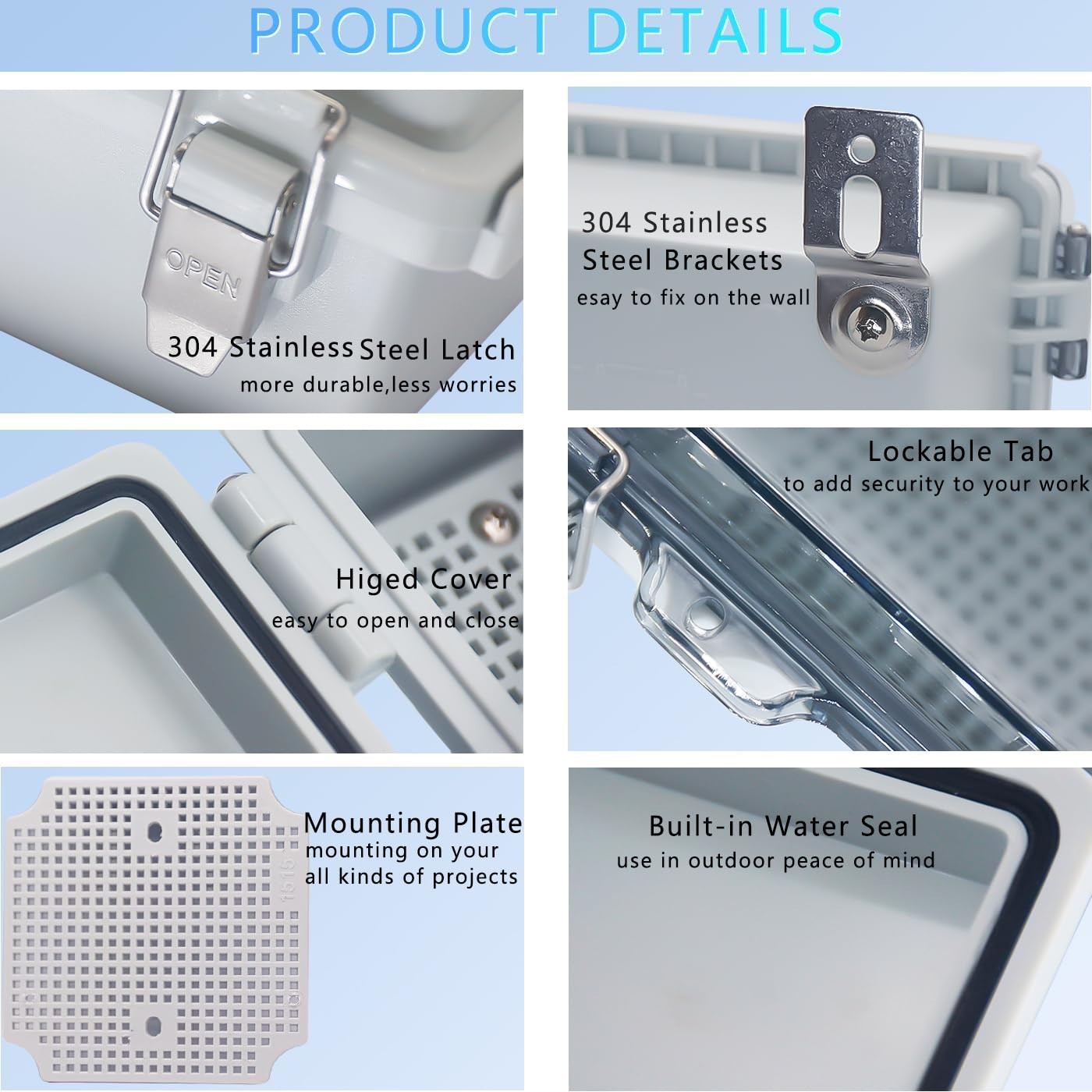 Waterproof Junction Box, ABS Plastic Electrical Enclosure with Stainless Stee…