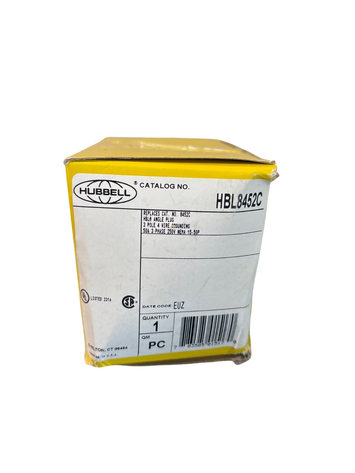 Hubbel HBL8452C Straight Blade Plug, 15-50P, 50 a, 250V AC, 3 Pole