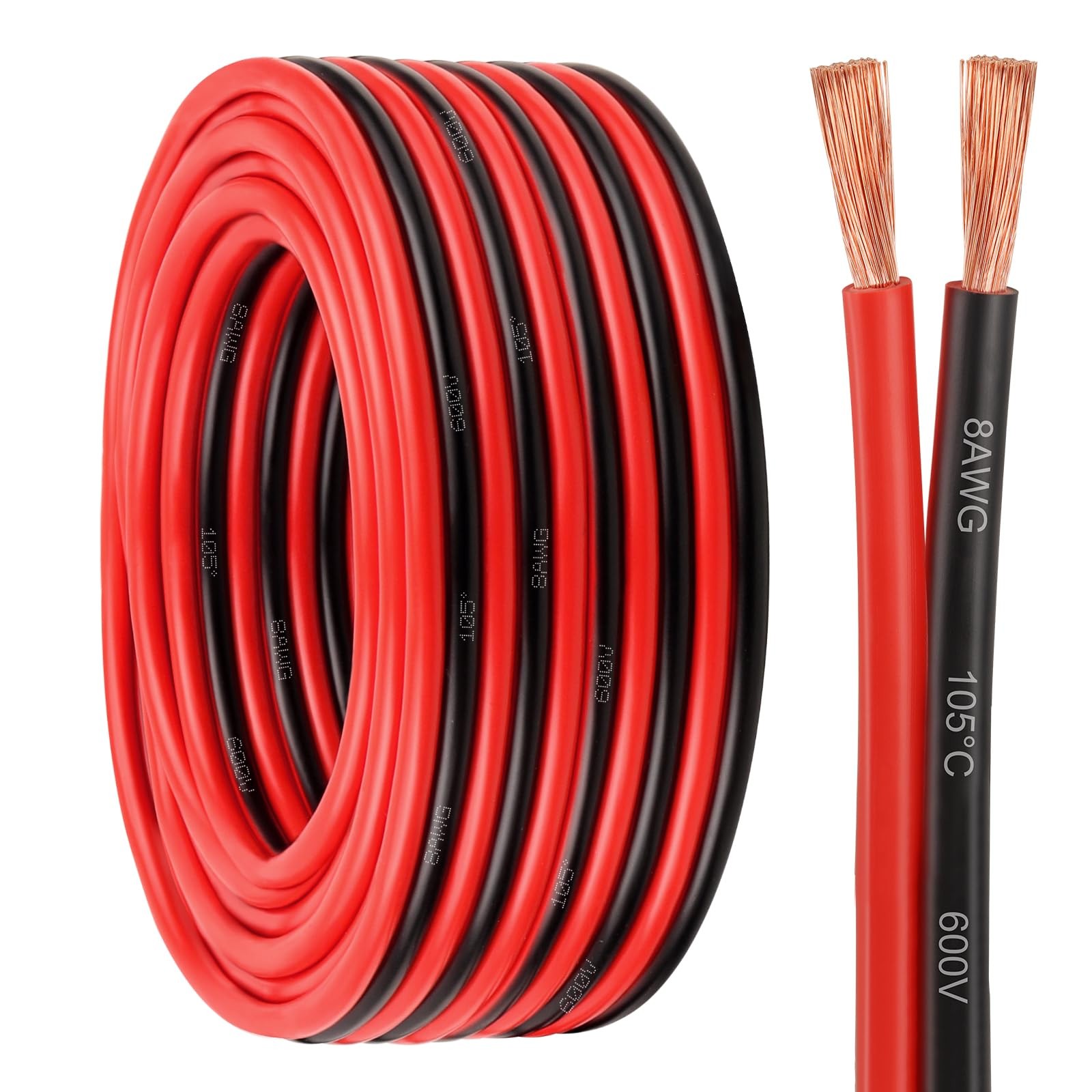 8 Gauge Wire 2 Conductors Copper Wire, 8 AWG Battery Cable Oxygen Free Copper Wi