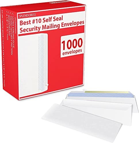 Self Seal #10 Envelopes 1000 Count Security Tinted 4.125 x 9.5 Inches 24lb
