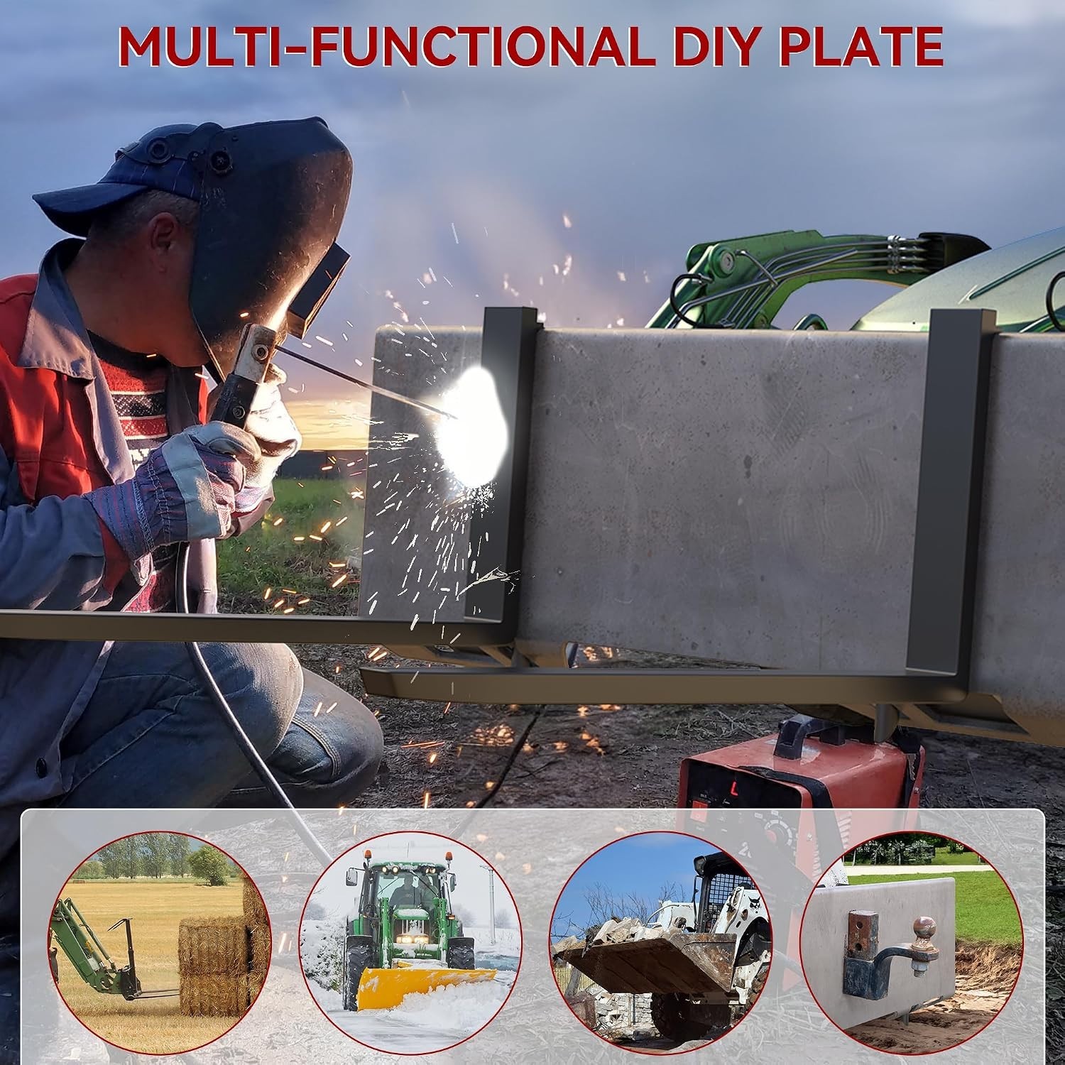 Durable 3/8″ Skid Steer Mounting Plate for Kubota & Bobcat Tractors – Black