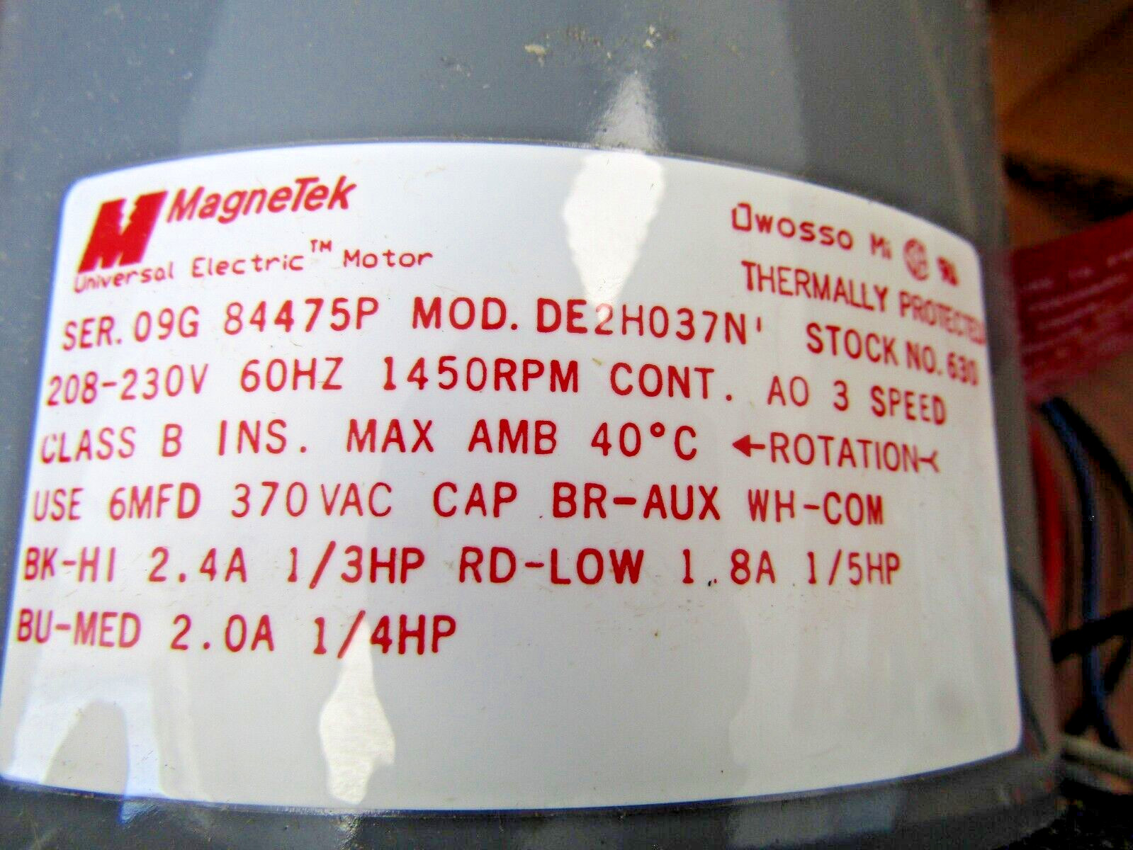 🔥NEW MAGNETEK 630 1/3 HP SPLIT CAPACITOR MOTOR 208-230VAC 3 SPEED 1450 RPM DUAL