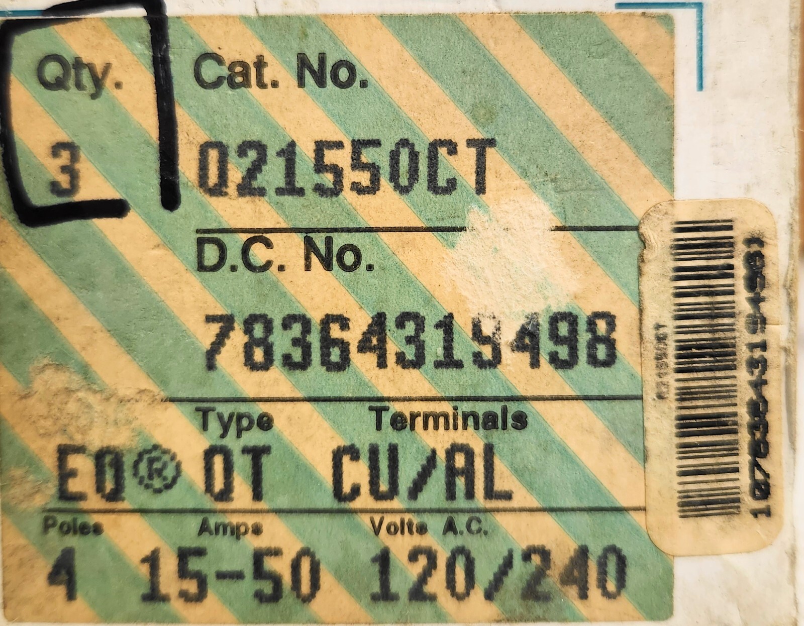 Siemens Q21550CT Circuit Breaker 4P 15-50A Type QT CU/AL 120/240VAC