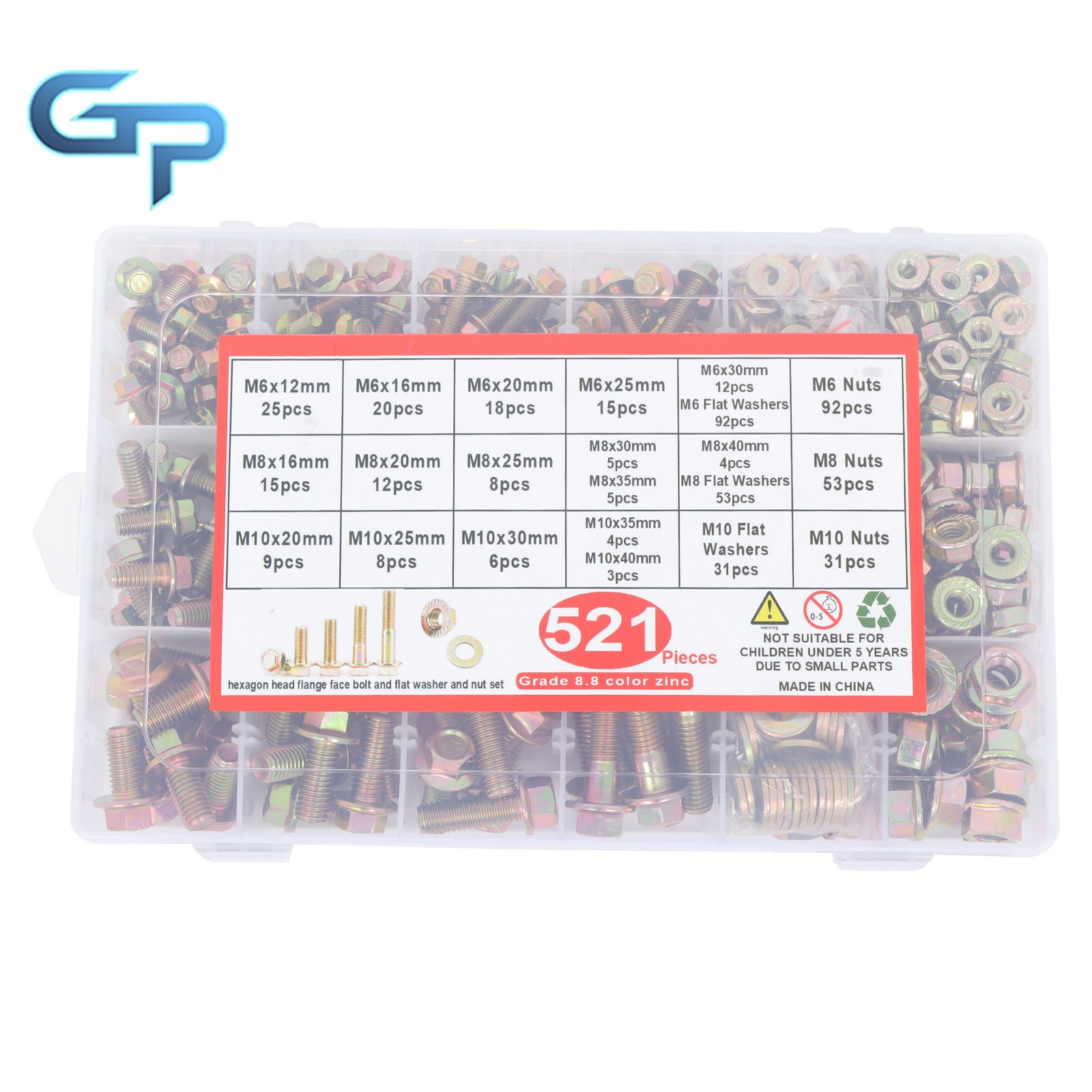 M6 M8 M10 EXTERNAL HEX DRIVE FLANGE BOLTS ASSORTMENT KIT FOR INDUSTRIAL 521PCS