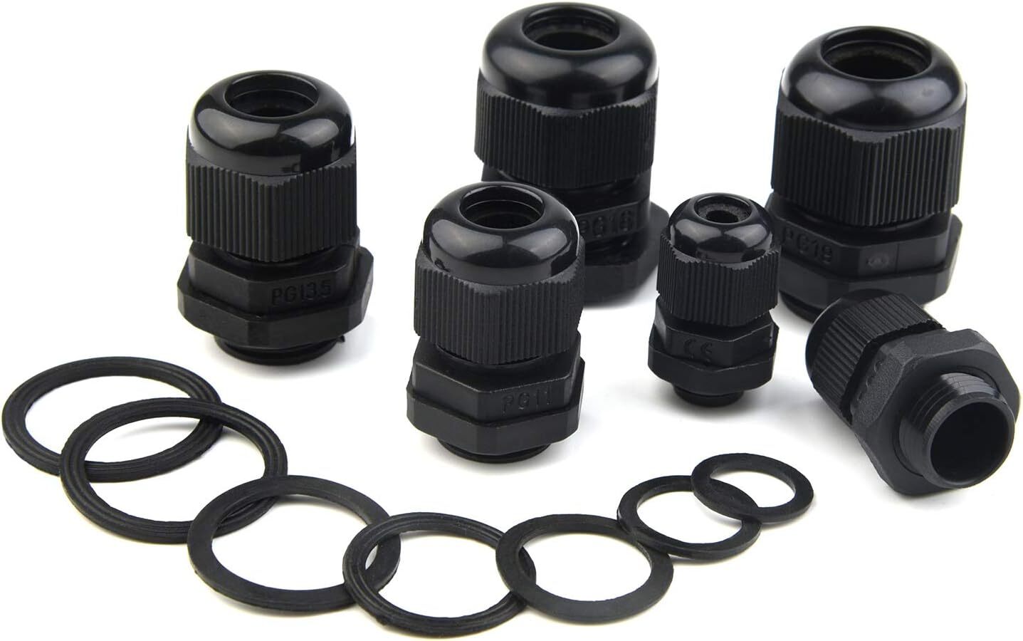 PG7 – PG29 Black/White/Brass Tight Cord Grip Cable Gland w/Lock-Nut & Gasket LOT
