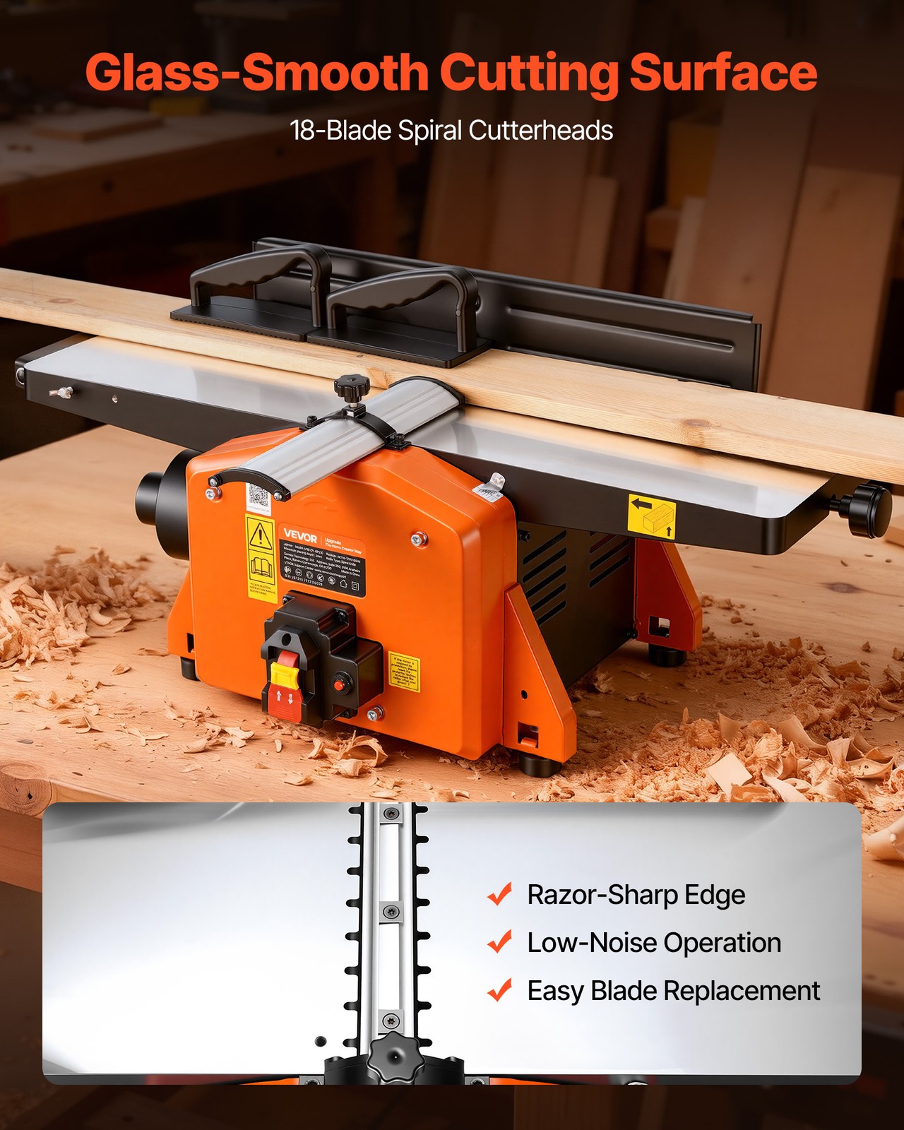 VEVOR Spiral Benchtop Jointer 8 Inch Bench Top Wood Jointer 8500 RPM Extendable