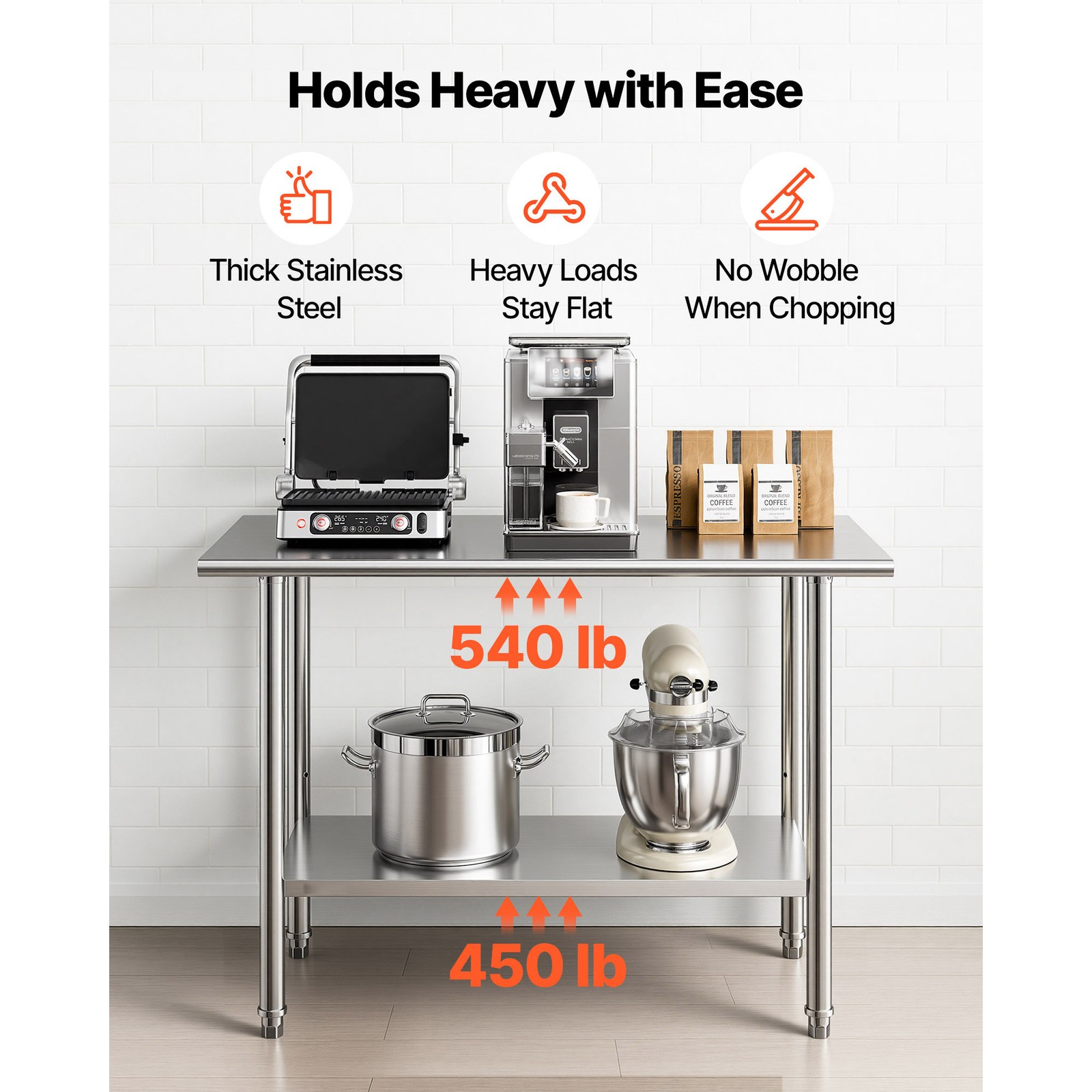 Uimoso Stainless Steel Kitchen Work Table Commercial Kitchen Restaurant Table