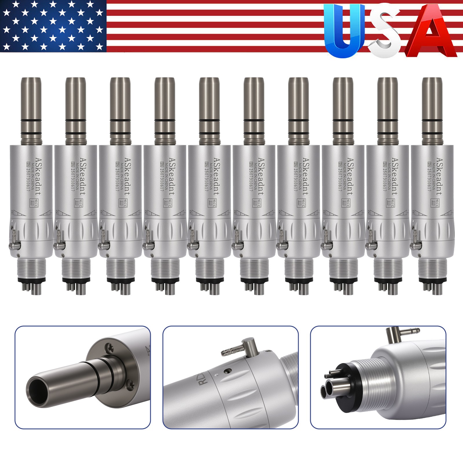 1-10 ASkeadnt Dental Slow Speed Motor Air Motor 4 Hole E-Type Micromotor