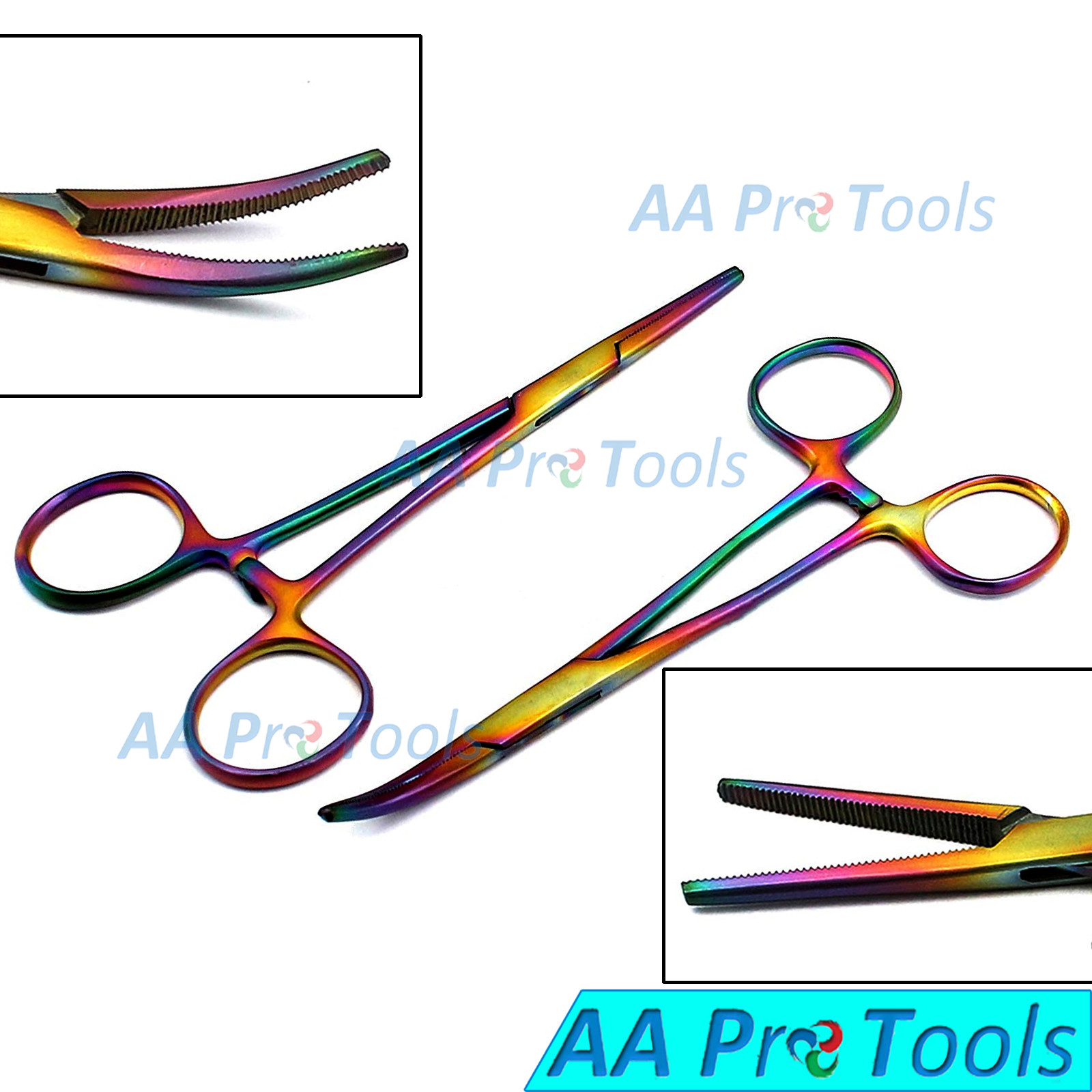 Multi Titanium Rainbow 10 Pcs Crile Hemostat Locking Forceps Curved and Straight