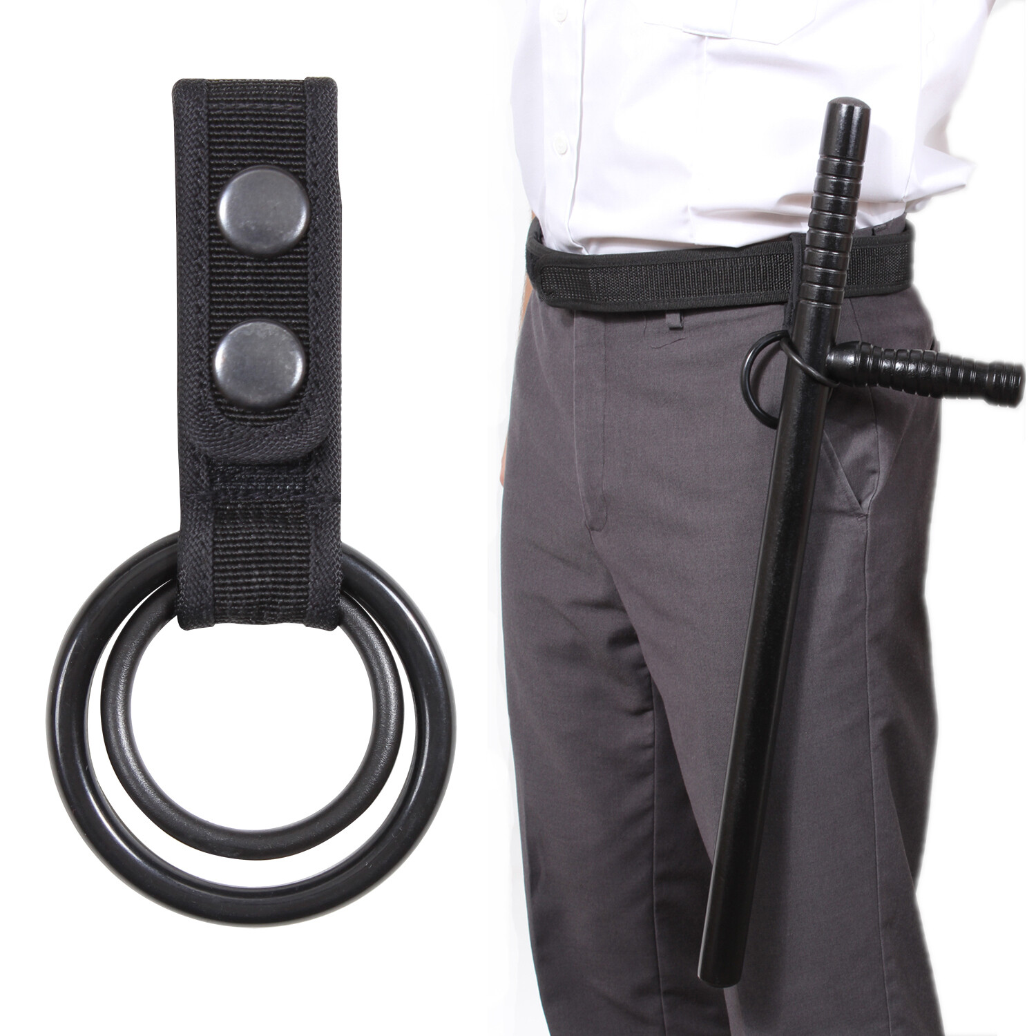 Two Ring Item & Flashlight Holder – Fits Duty Belts Up To 2.25 Inches Wide