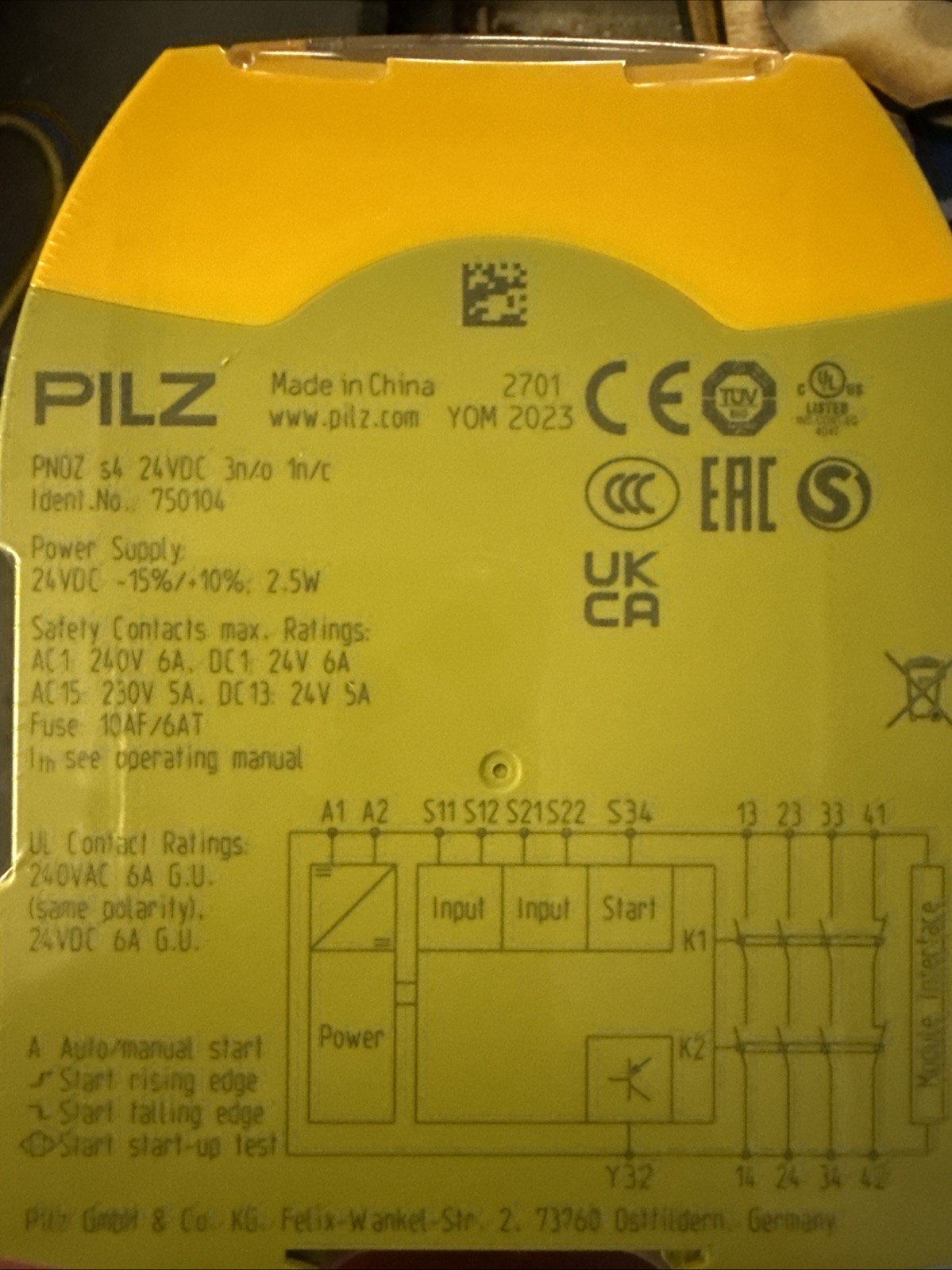 1PC Pilz PNOZ s4 C 24VDC 3 n/o 1 n/c Stop Safety Relay 751104