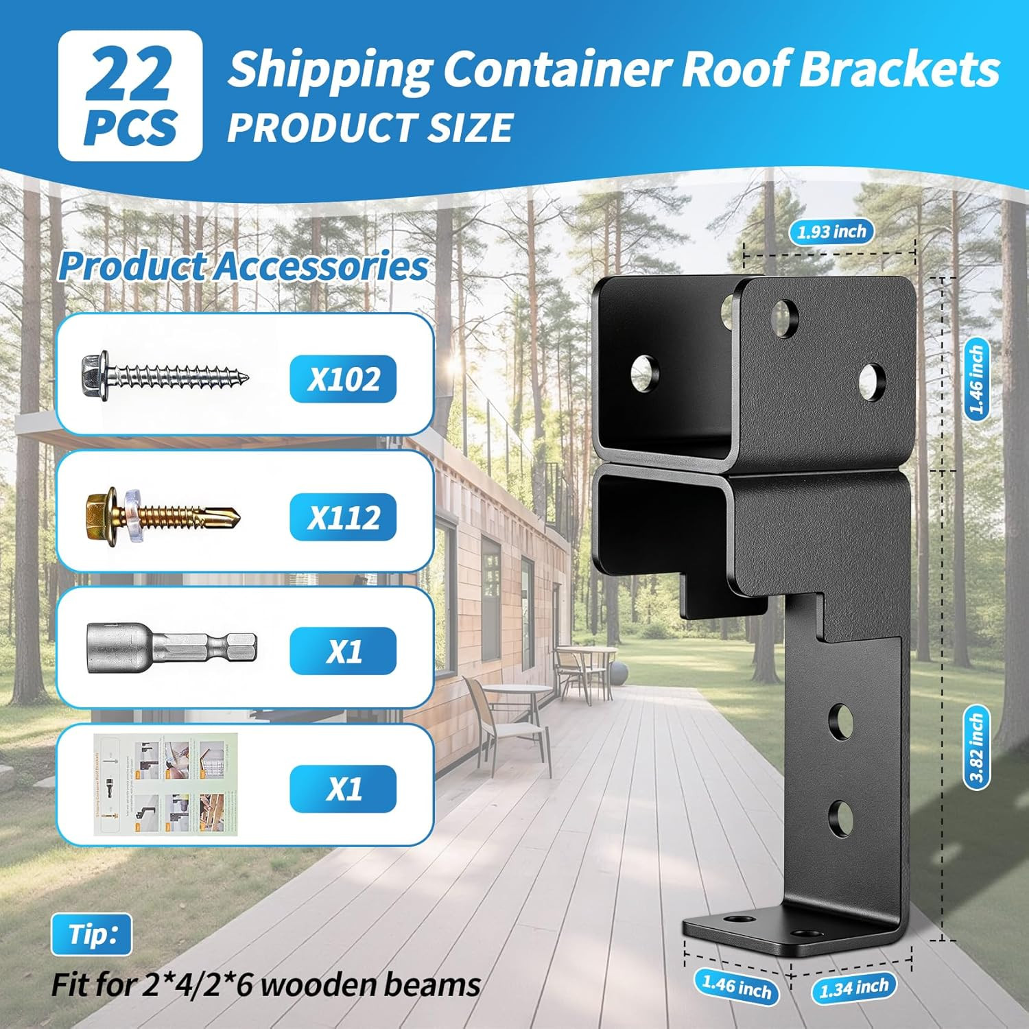 Upgraded 22PCS Wood Truss Brackets for Shipping Containers, Heavy Duty 20Ft Ship