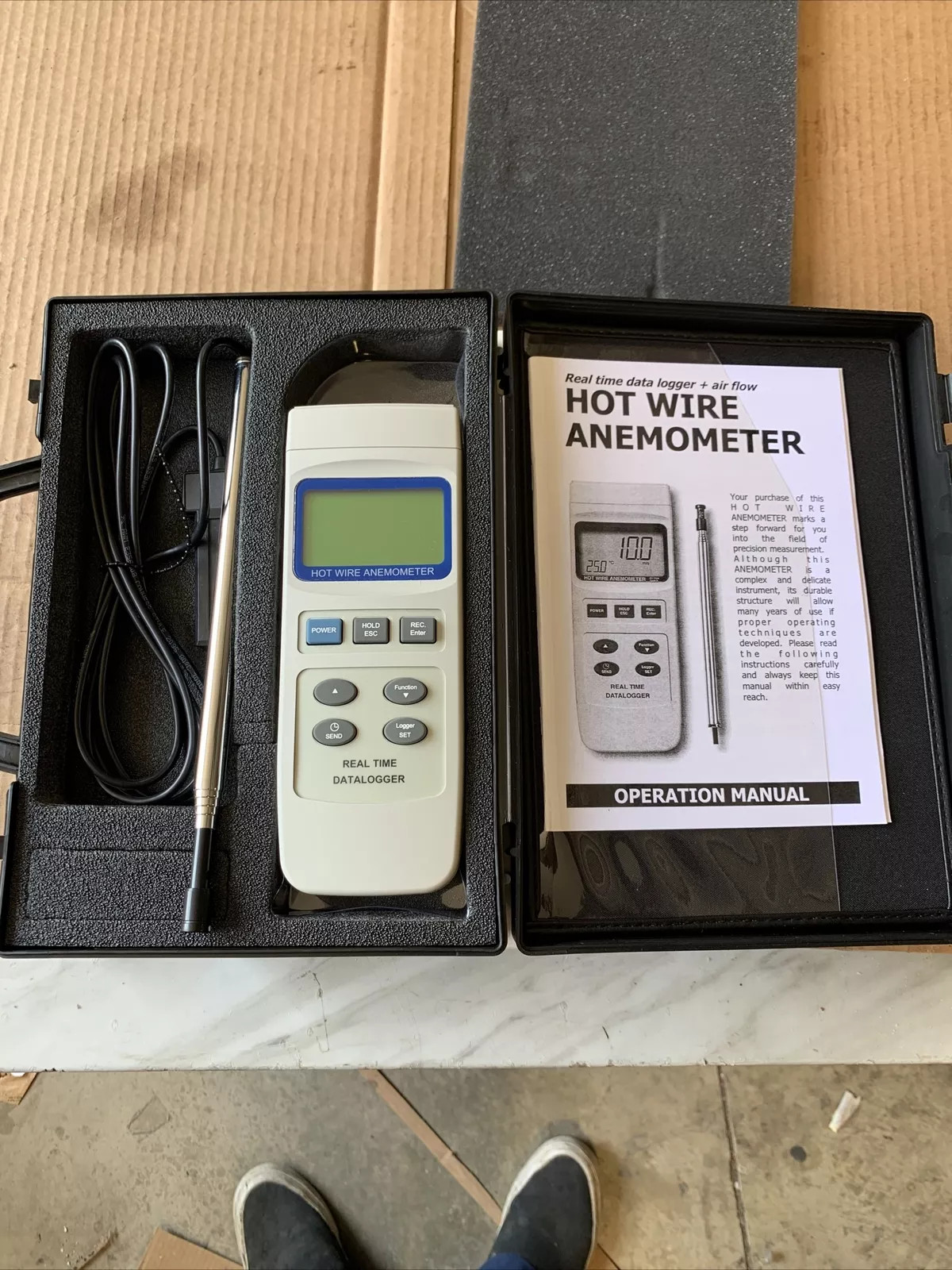 Datalogging Hot Wire Air-Flow Volume Anemometer with Type K/J Thermocouple Port