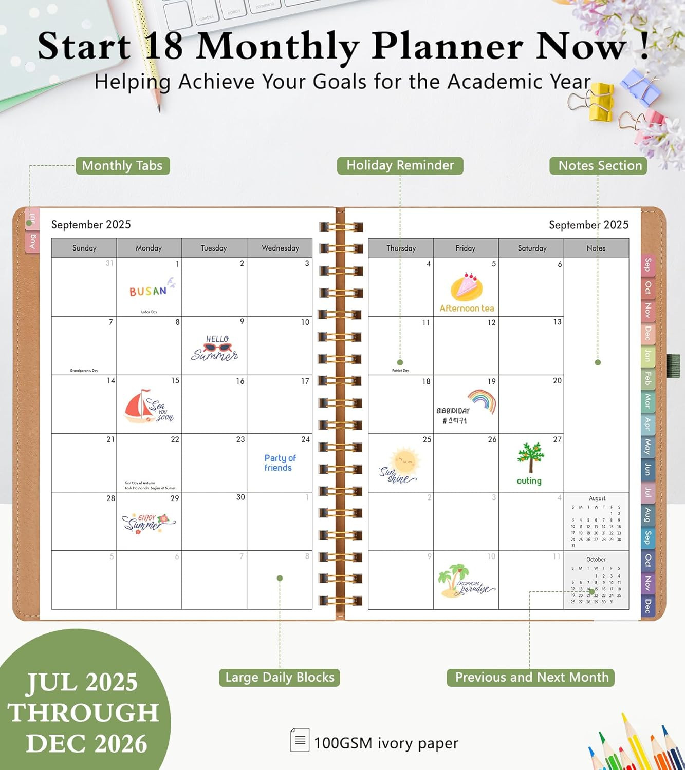 Monthly Planner 2025-2026, 15 Months Hardcover Calendar Planner from October 202