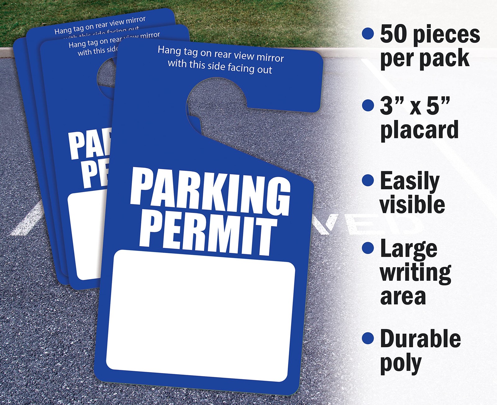 Parking Permit Hang Tags, 50 Pack, Poly Plastic Placards, Temporary Parking Pass