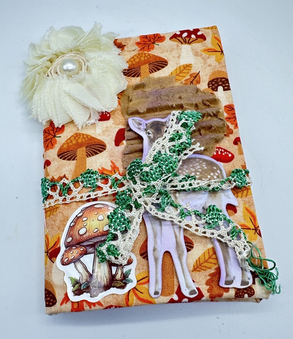 Small Junk Journal Deer And Mushroom 6x 4.5 Inches With Coffee Dyed Paper