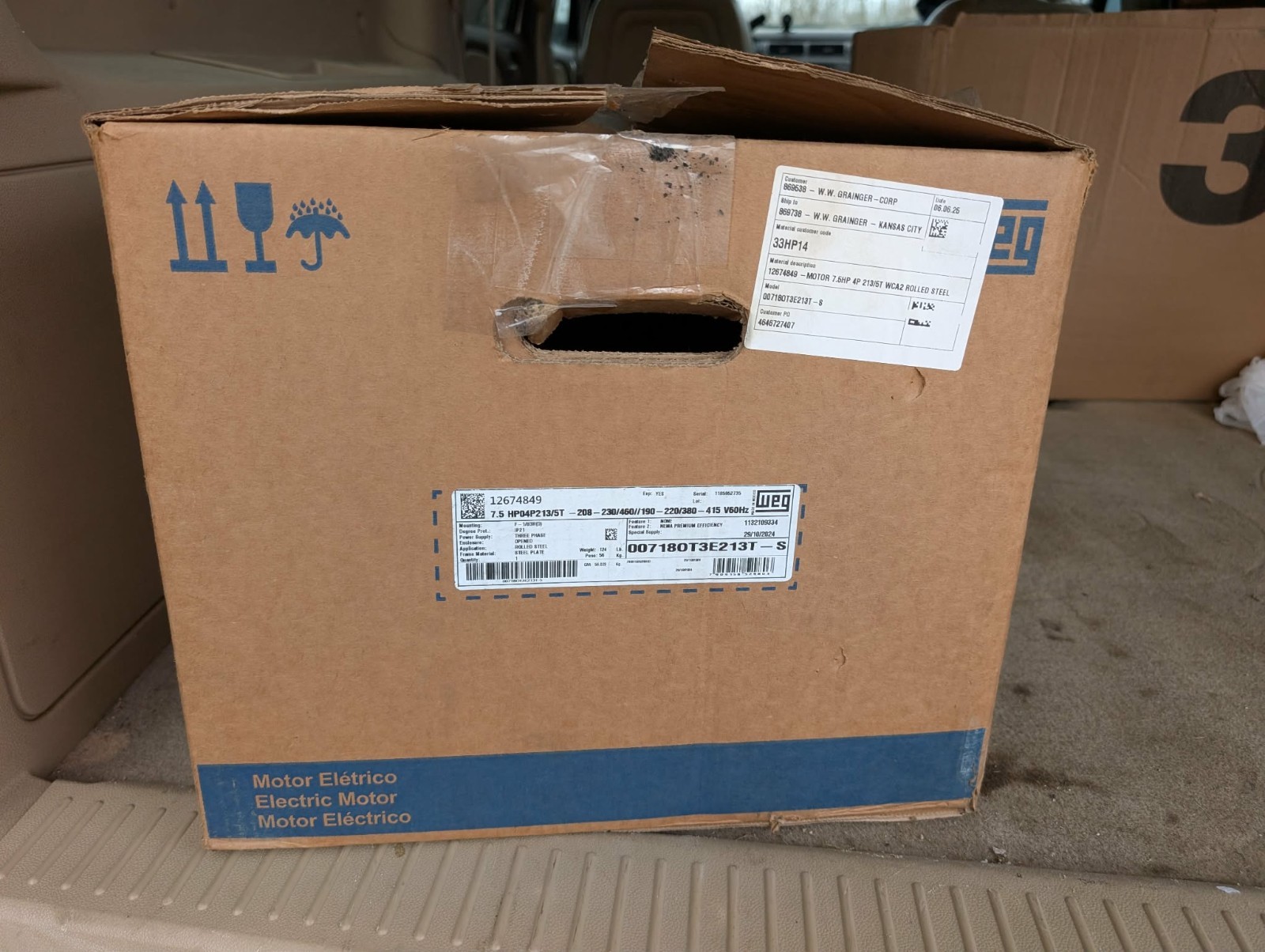 00718OT3E213T-S WEG motor 7 1/2 HP 1,770 Nameplate Open Drip Proof Rigid 3 Phase