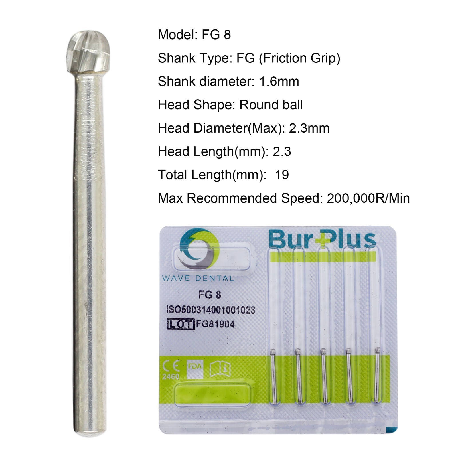 WAVE Dental Carbide Burs Diamond Bur Round FG 2 4 5 6 8 Friction Grip High Speed