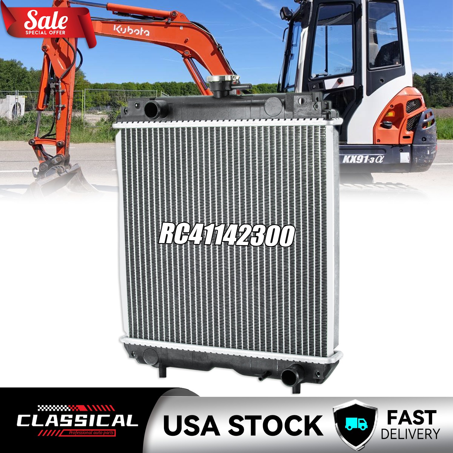 Radiator RC41142300 Fits Kubota KX91-3, KX91-3S, KX91-3S2, U35, U35S, U35-S2