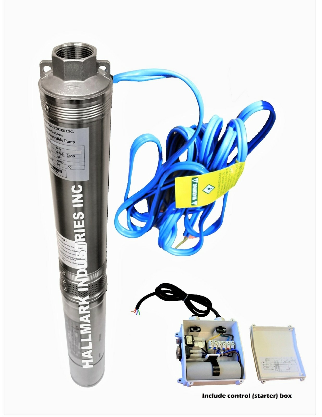 Submersible Pump, Deep Well, 4″, 3HP/230V, 625′, all S.S. Hallmark Industries