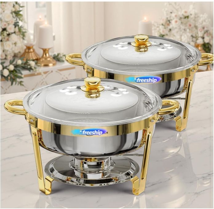 Juego 2 chafers buffet 6QT acero inoxidable elegante para fiestas