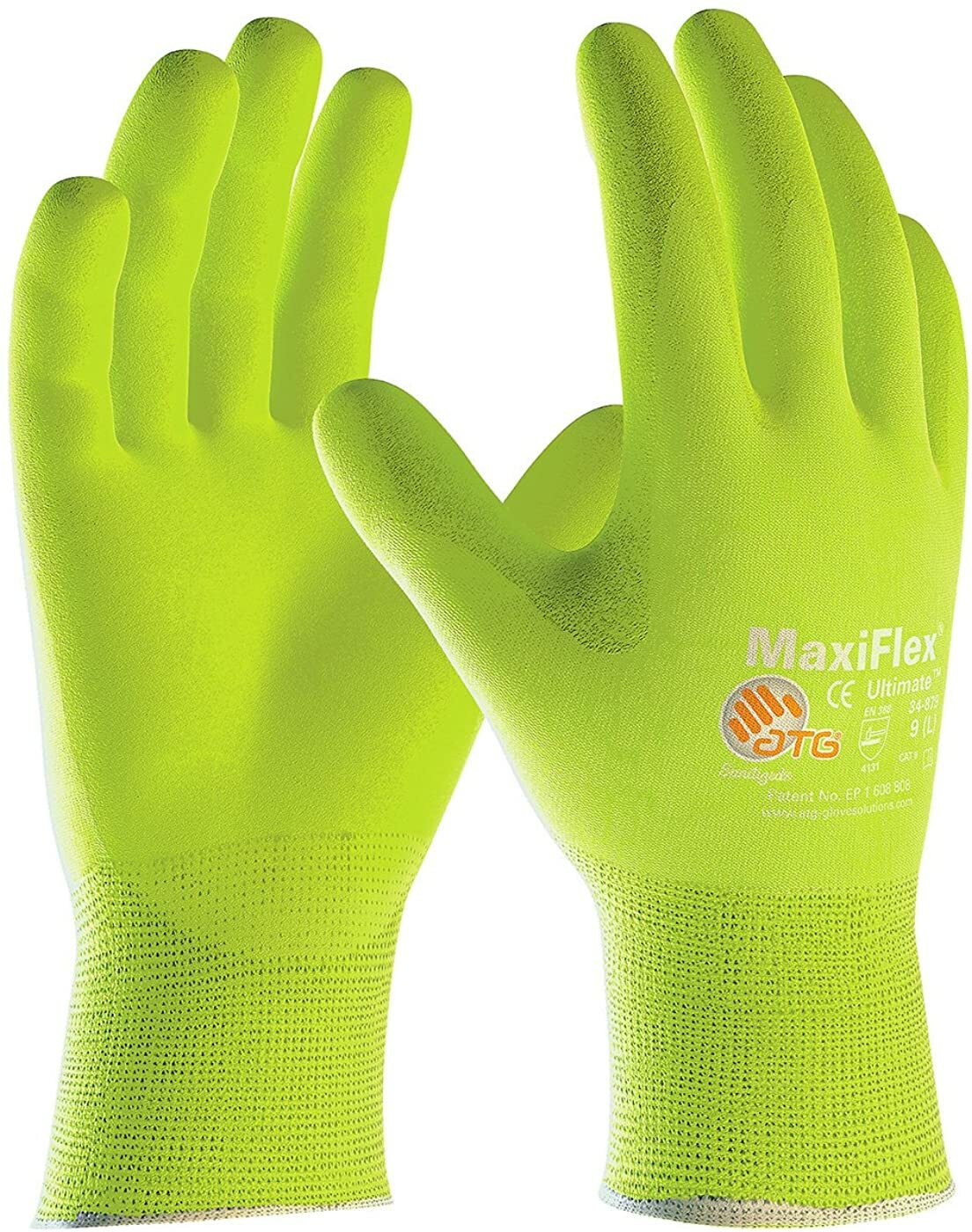 PIP 34-874FY MaxiFlex ATG Hi-Vis Lime Ultimate Nitrile Foam WORK GLOVES SM-2XL