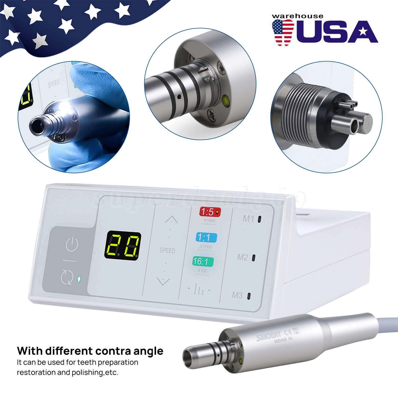 Dental Electric Handpiece Motor System LED Brushless Built-in 1:1 1:5 16:1 Modes